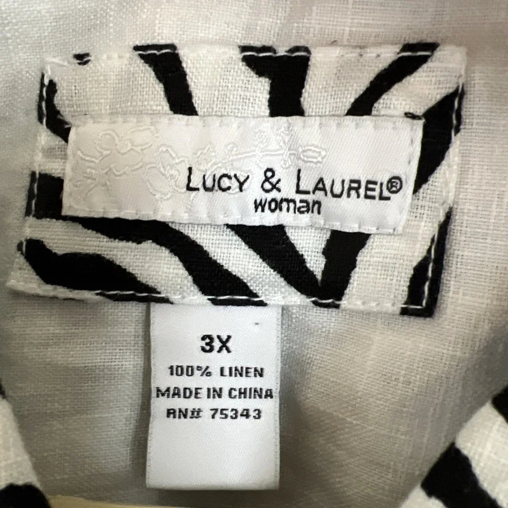 Anthropologie Lucy & Laurel 100% Linen Light Jacket Plus Size 3X‎ Trucker Zebra